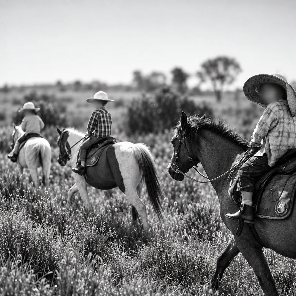 The Creed children on horseback, Smoky Creek, Central Queensland